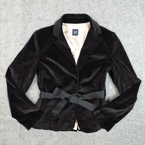 Vintage Gap Blazer Womens 4 Velvet Velour Belted Whimsigoth Academia Black Luxe